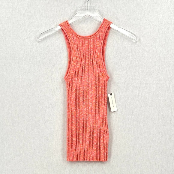 ANTHROPOLOGIE Shirt Womens XS Orange Pink High Neck Knitted Tank Ribbed Racer - Picture 3 of 12